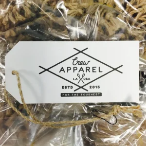 Custom retail hang tag with printed barcode and product details